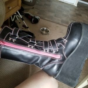 Demonia pink stitch platform boots goth